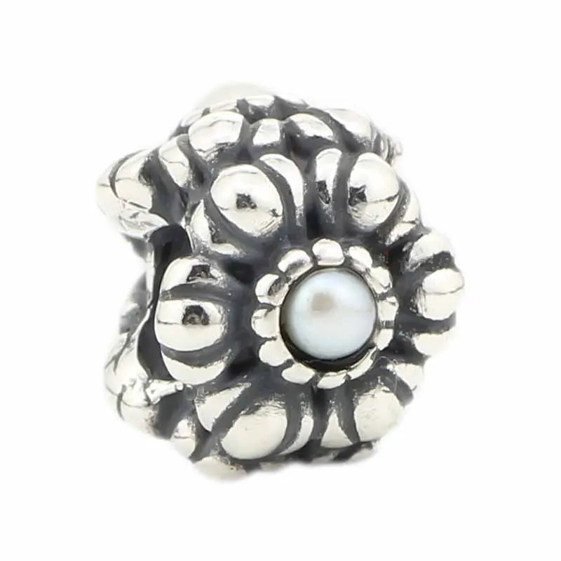 Твердый Серебряный цветочный Шарм 925 пробы с белым жемчугом подходит для