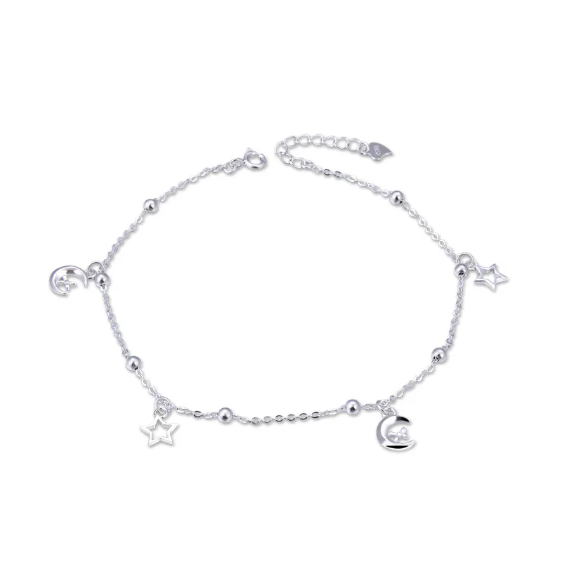 Женский анклет из серебра 2019 пробы амулетный браслет на ногу со звездой и луной