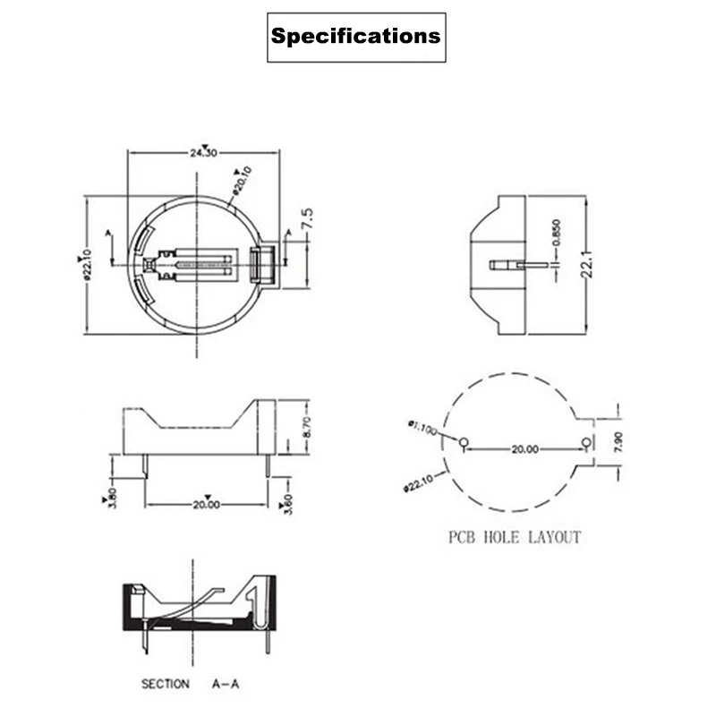 5 шт. держатель для батарей на кнопке |