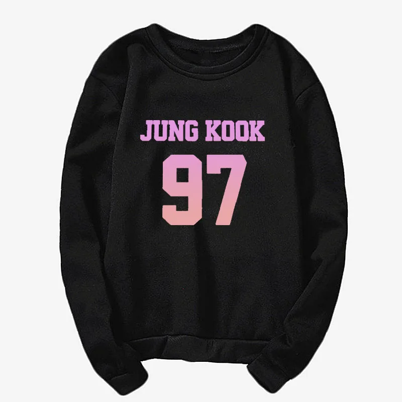 Kpop Beyond The Scene Jungkook97 Вдохновленный черно-белый пуловер с капюшоном Женская