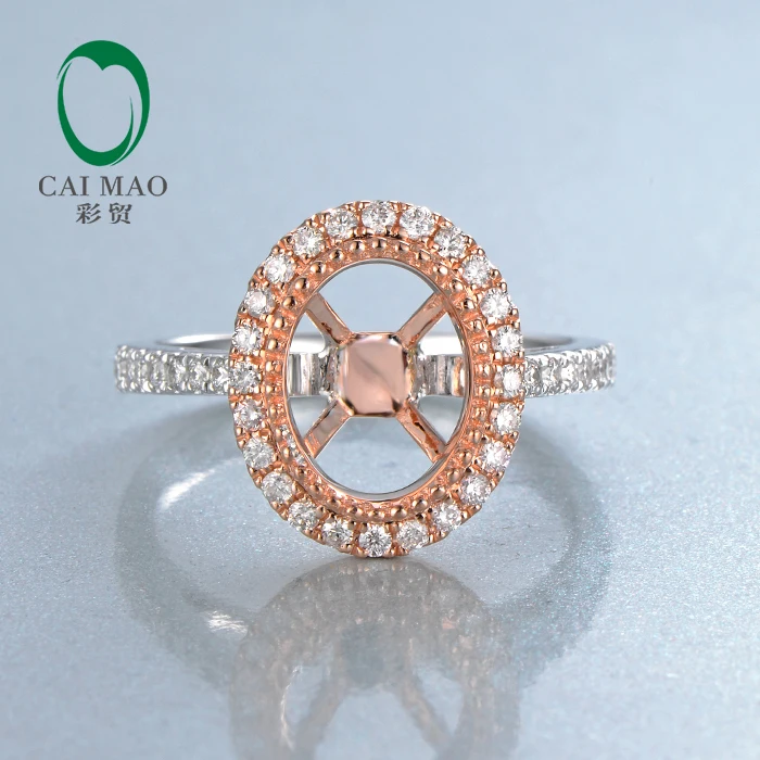 Кольцо 18 карат из розового и белого золота с овальной огранкой 7x9 мм | Украшения