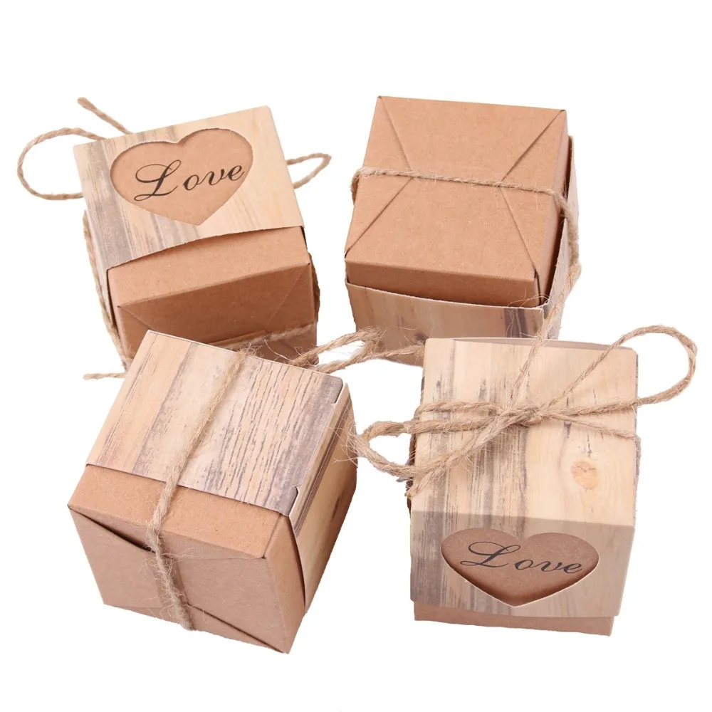 FENGRISE 50 шт в форме сердца коробка конфет Винтаж Свадебные подарки для гостей крафт