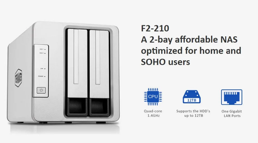 2 отсека HDD NAS оптимизирована для домашнего или офисного сетевого хранения данных SOHO 1,4 ГГц 64-битная система 1 Гб памяти 1* RJ-45 G-Ethernet функция Raid