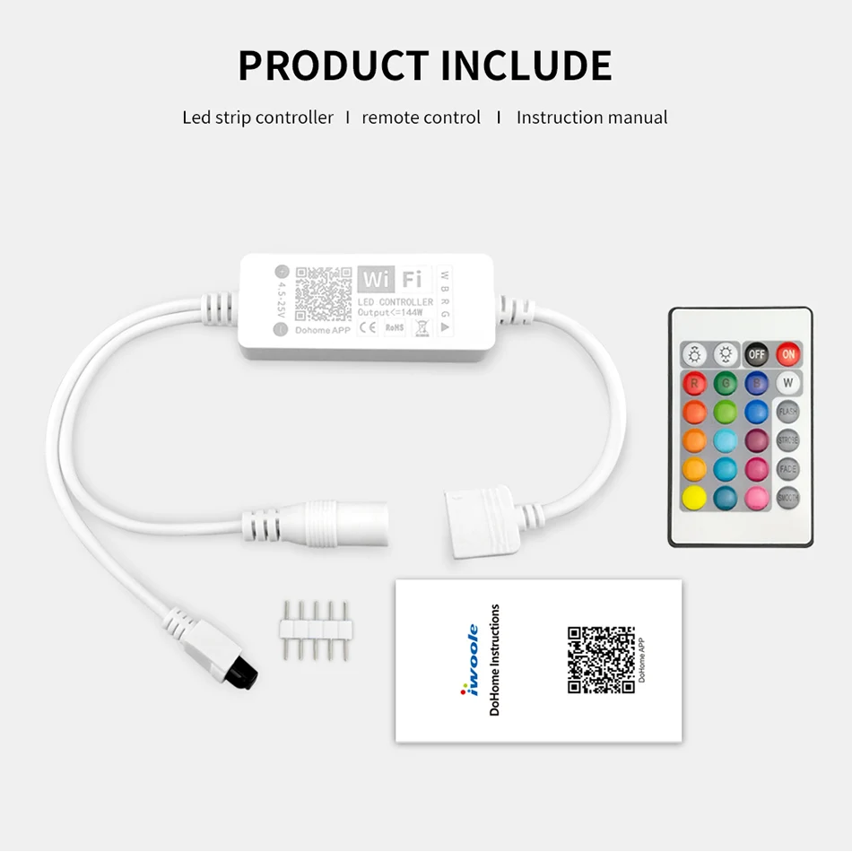 IWOOLE Smart Lighting LED Strip Light Controller WiFi IR RGB RGBW DC4.5V-25V 24 keys Remote Control Alexa Google Home Compatible | Лампы и
