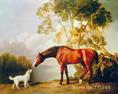 Высококачественные картины Bay Horse and White Dog с изображением Георга коротбса декор