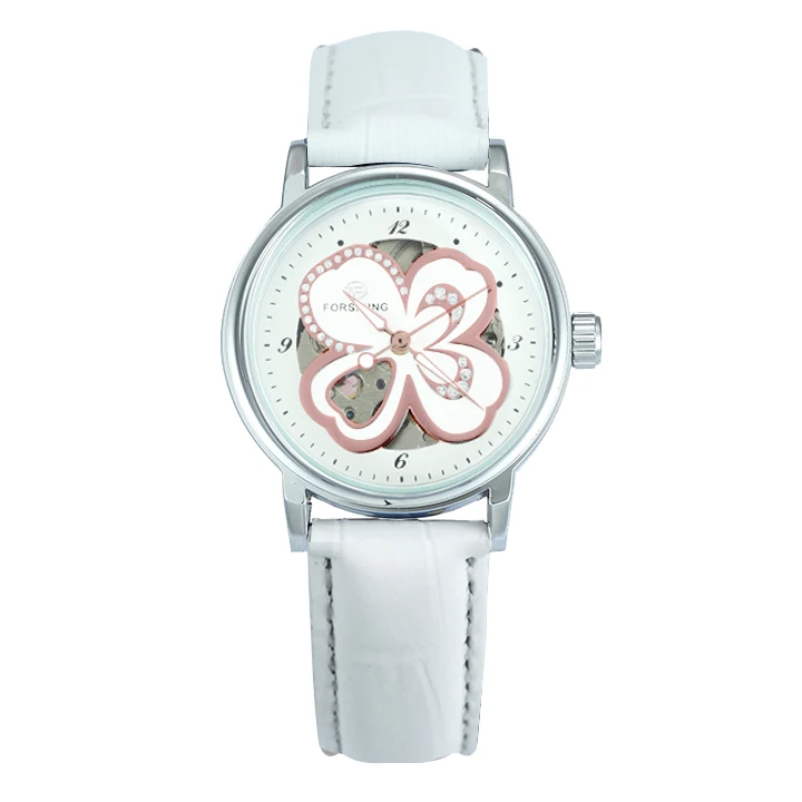 FORSINING модные элегантные женские часы Авто Механические Кристалл Iced Out полые цветок циферблат лучший бренд класса люкс Красный Дамы Часы - Цвет: WHITE ROSE GOLD