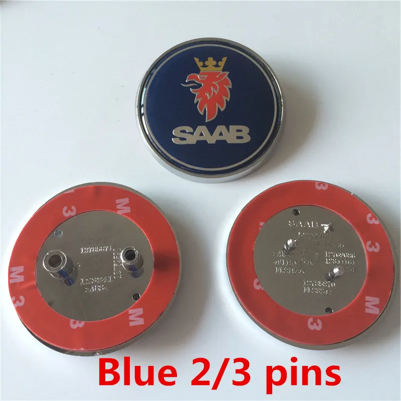 Blue mix 2 шт., 68 мм, автомобильный Стайлинг, SAAB, SCANIA, синий, черный, карбоновый, передний, задний багажник, значок, эмблема, авто логотип, 2/3 штифтов - Цвет: Blue mix