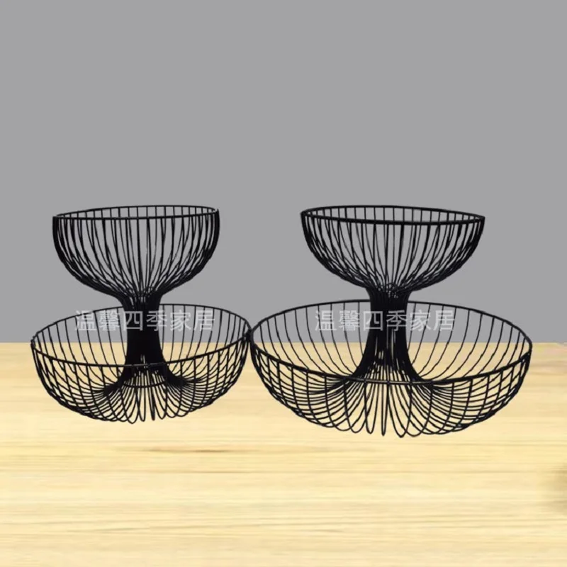 

Two-Story Fruit Basket Storage Fruit pots Kitchen accessories bandeja High capacity Plate Storage Living room Metal Baskets