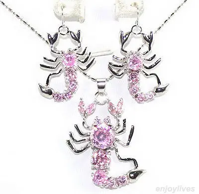 mujer Nobility Lucky Women Red Pink Blue Black Cubic Zirconia Crystal Scorpion Pendant Earrings &amp Necklace hook Fine | Украшения и