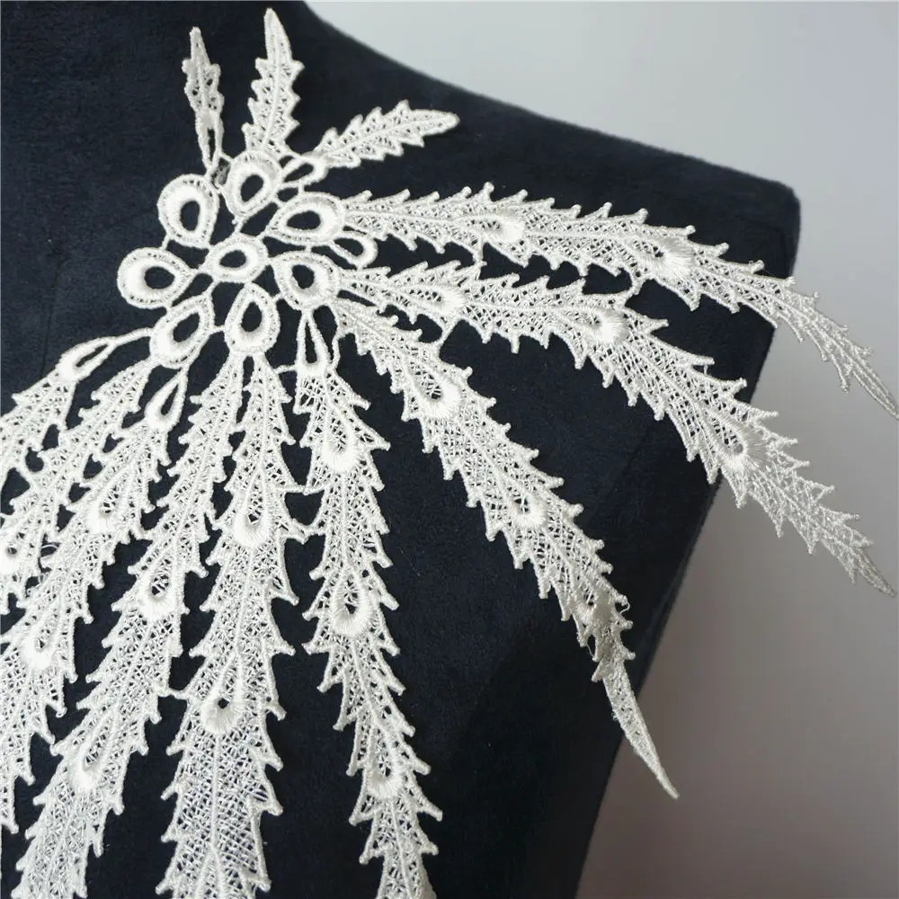 Белая ткань с кисточками и листьями аппликация Вышитое свадебное платье отделка
