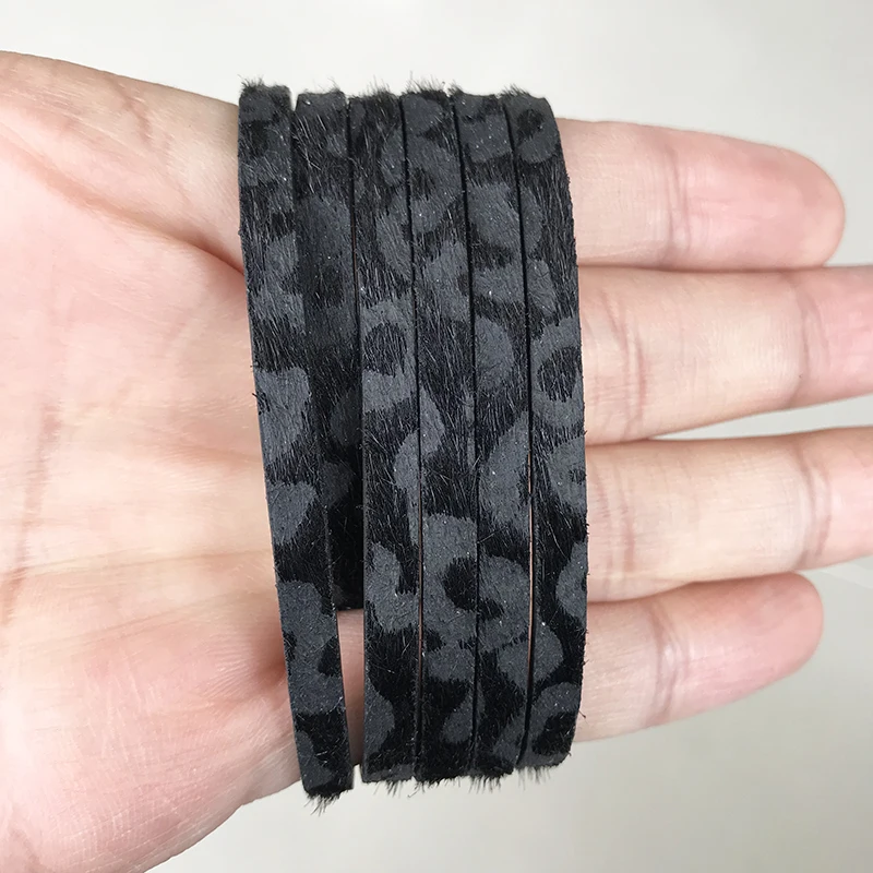 Black 5 мм плоский из искусственной кожи шнур/леопардовый узор кожаный канат/ювелирные изделия фурнитура Аксессуары/модные ювелирные изделия/Браслеты материалы - Цвет: Black