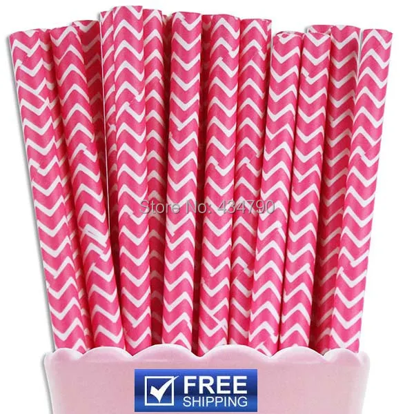 

200pcs Paper Straws Hot Pink Chevron,Zig Zag Baby Girl Wedding Bridal Baby Shower,Birthday Party, Party Supplies Cake Pop Sticks