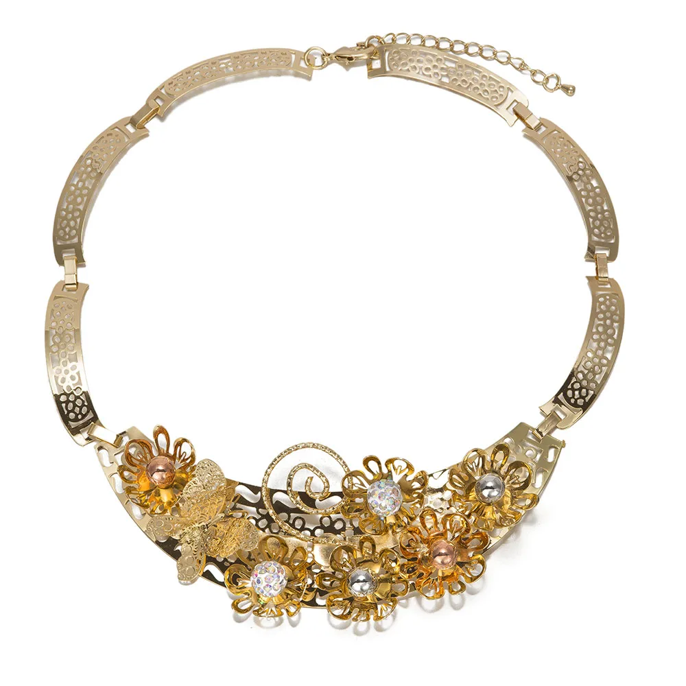 MuKun African Beads Jewelry Set for women Gold Color flower Necklace Wedding Engagement Egyptian Costume New | Украшения и