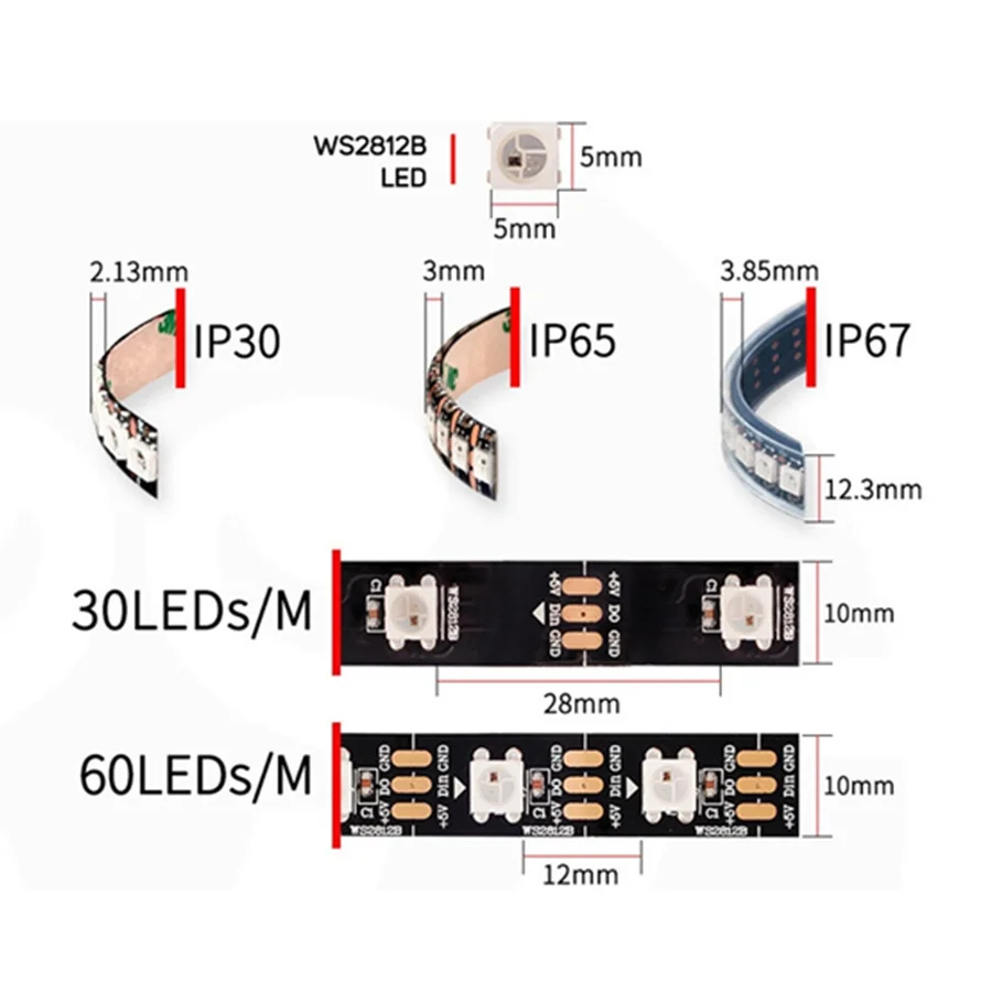 Светодиодная лента WS2812 3pin 5 В RGB м водонепроницаемый светильник WS2811 B 30