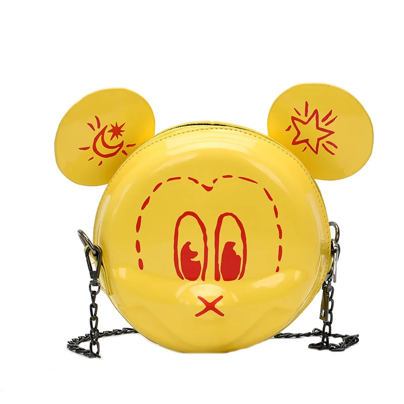 Yellow disney сумки милые Микки уха маленькая круглая сумка для женщин Микки мышь плечо диагональ из искусственной кожи Модная студенческая девушка из - Цвет: Yellow