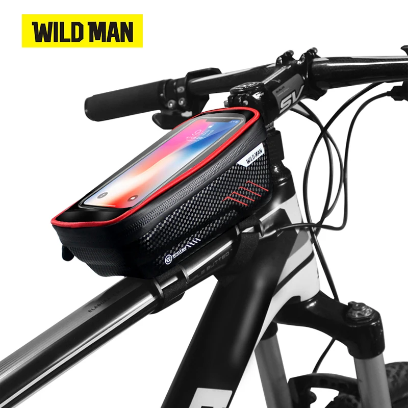 Red Водонепроницаемый Велосипедный Чехол WILD MAN MTB дорожный велосипед 6,2 дюймов Чехол для мобильного телефона с сенсорным экраном Топ Сумка-труба твердая оболочка велосипедные аксессуары - Color: Red
