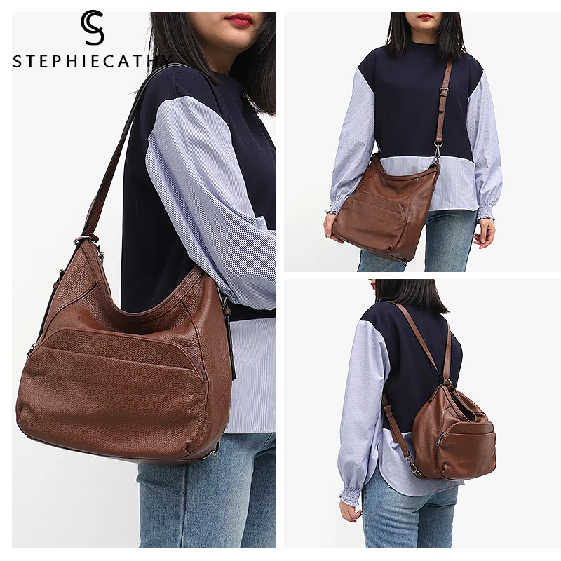 SC женские сумки из натуральной кожи коровьей большой емкости Хобо на ремне