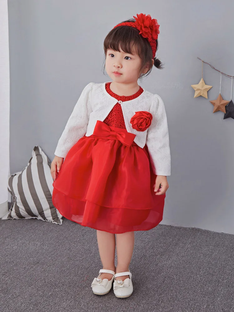 Dress Coat Headband Костюм из 3 предметов платье для крещения для новорожденных девочек пышные кружевные тюлевые платья для свадьбы, дня рождения, вечерние комплекты принцессы - Цвет: Dress Coat Headband
