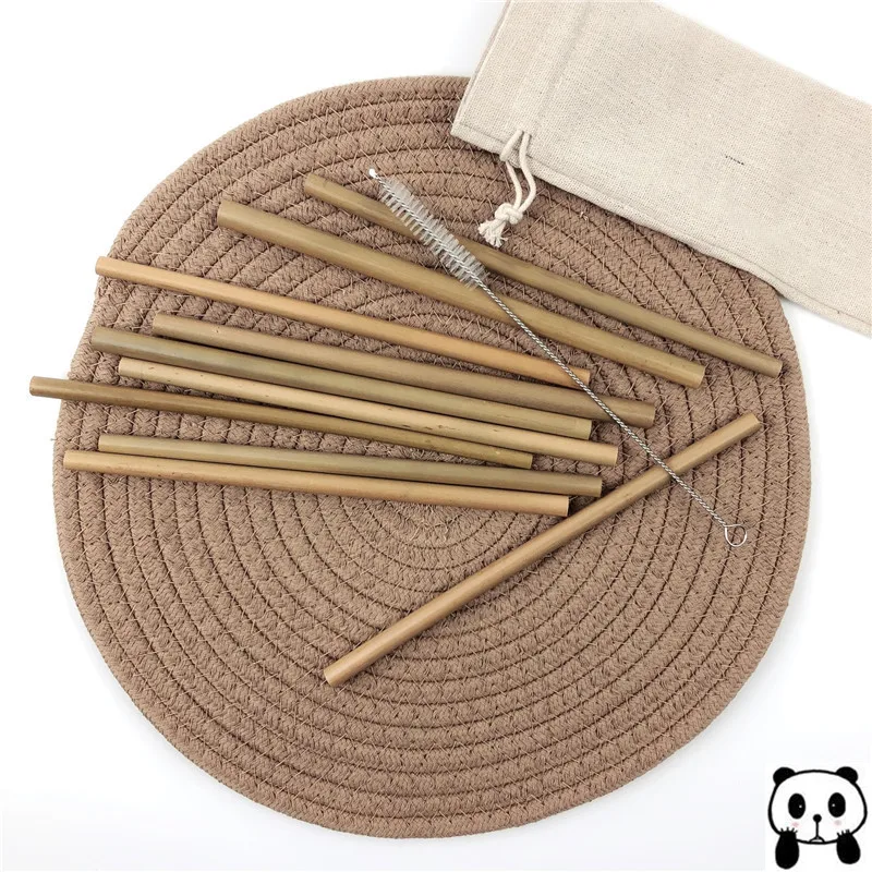 10Pcs/lot Bamboo Drinking Straws Reusable Organic Bamboo Straw Set with Brush Bag 23cm Wood Bamboe Straws Drinking For Party