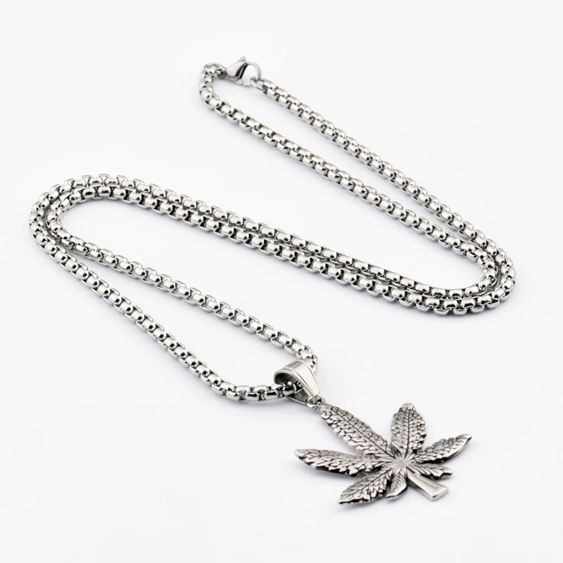 Goofan Europe and Japan South Korea are Maple Leaf Necklace ornaments male female long titanium hip hop STN027 | Украшения и