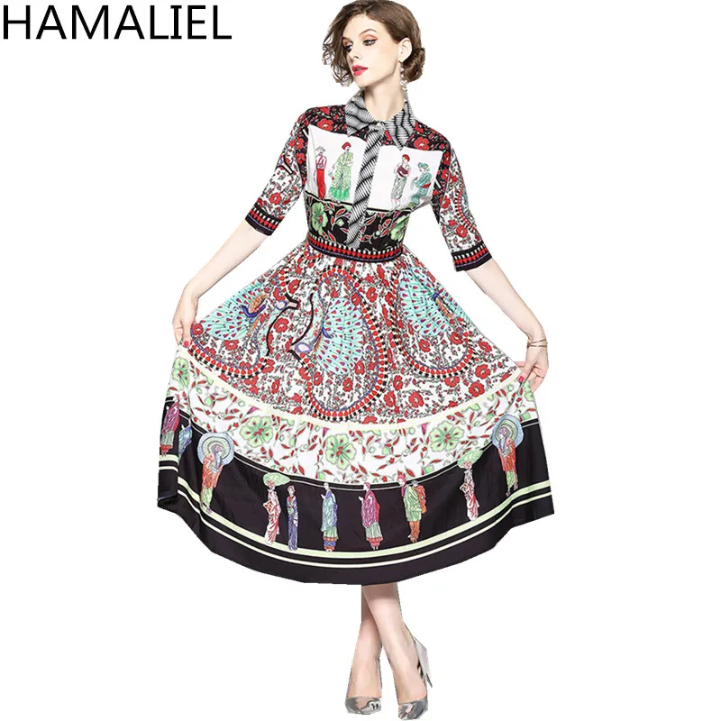 Платье с отложным воротником и цветочным принтом HAMALIEL винтажное платье средней