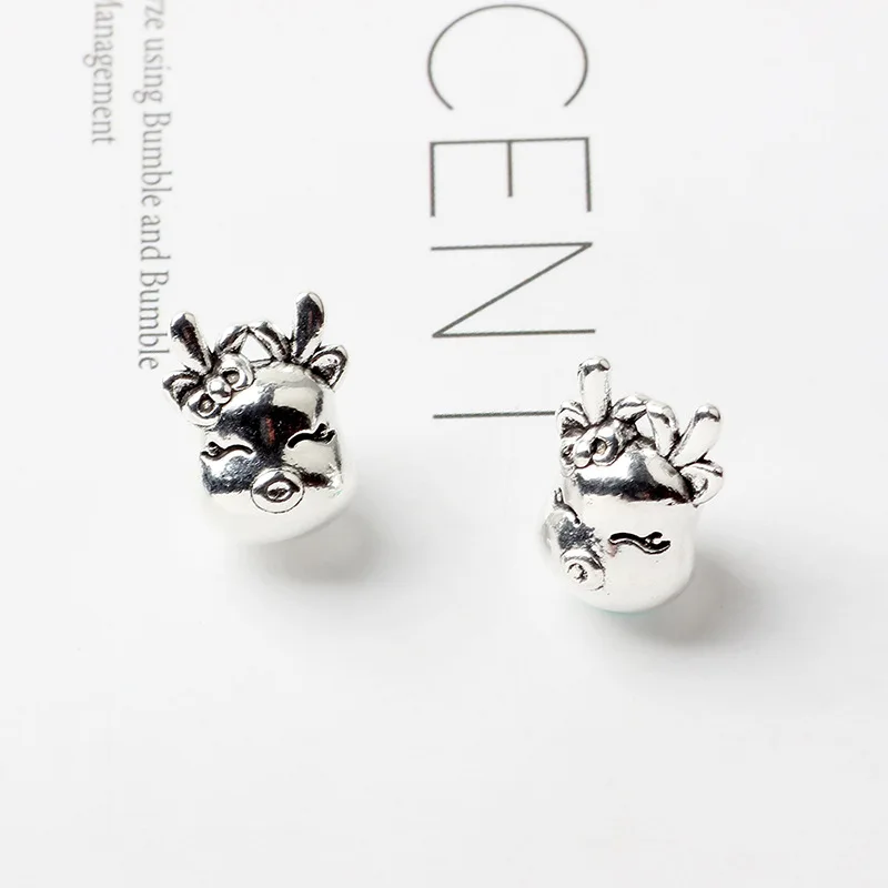 5PCS Antique Silver Color Zinc Alloy Cute Animal Kiss Head Girl Bead Fit Women Bracelet Necklace Fashion Accessories Bijoux Gift | Украшения
