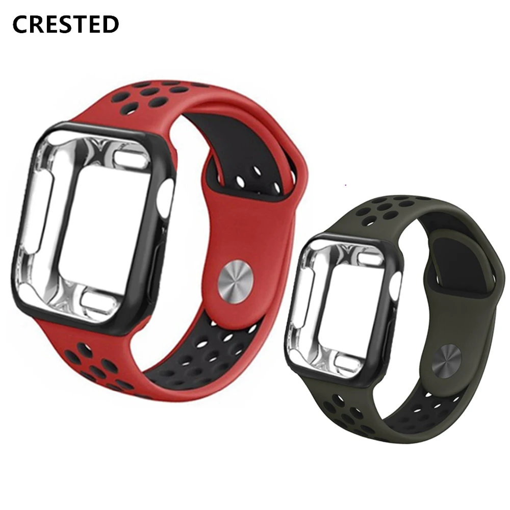 Стильный чехол + ремешок для apple watch Apple Watch band 44 мм 38 iwatch 42 40 спортивный силиконовый