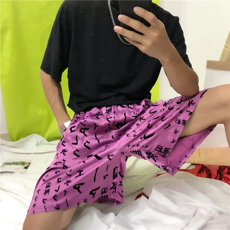 Harajuku Шорты женские с буквенным принтом эластичный пояс унисекс шорты Новые Модные свободные прямые шорты женские