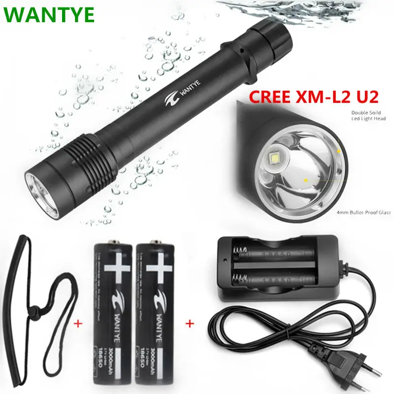 100 м Дайвинг фонарик светодидный фонарь для дайвинга лампа XM L2 Diver факел 6000 люмен