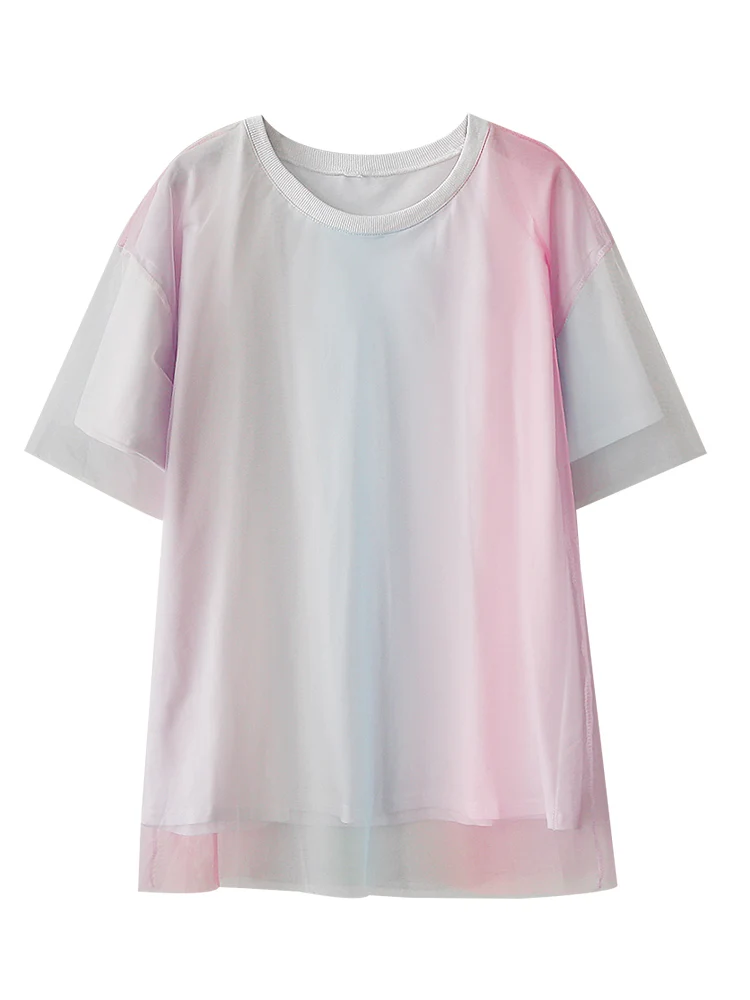 Футболка для женщин сетка Красная постепенное цветная с коротким рукавом