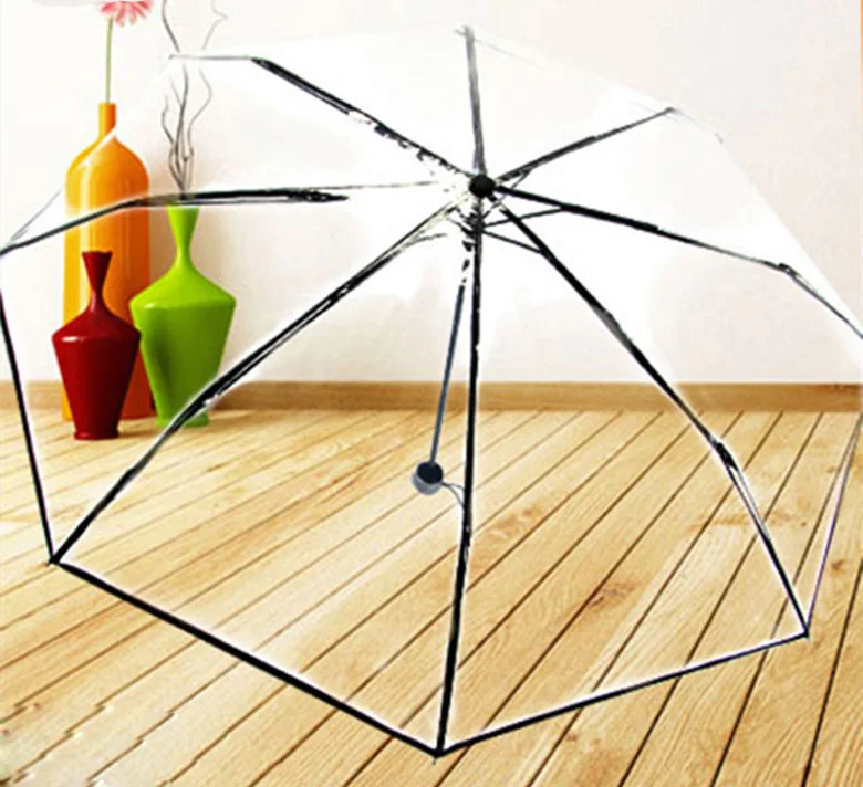 Transparent Umbrella Plastic PVC POE sunny rainy creative umbrella three folding Дом и сад