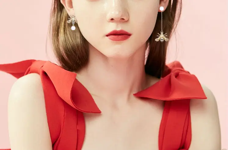 Медоносной пчелы серьги для женщин в виде цепи бусины Австрийские хрустальные