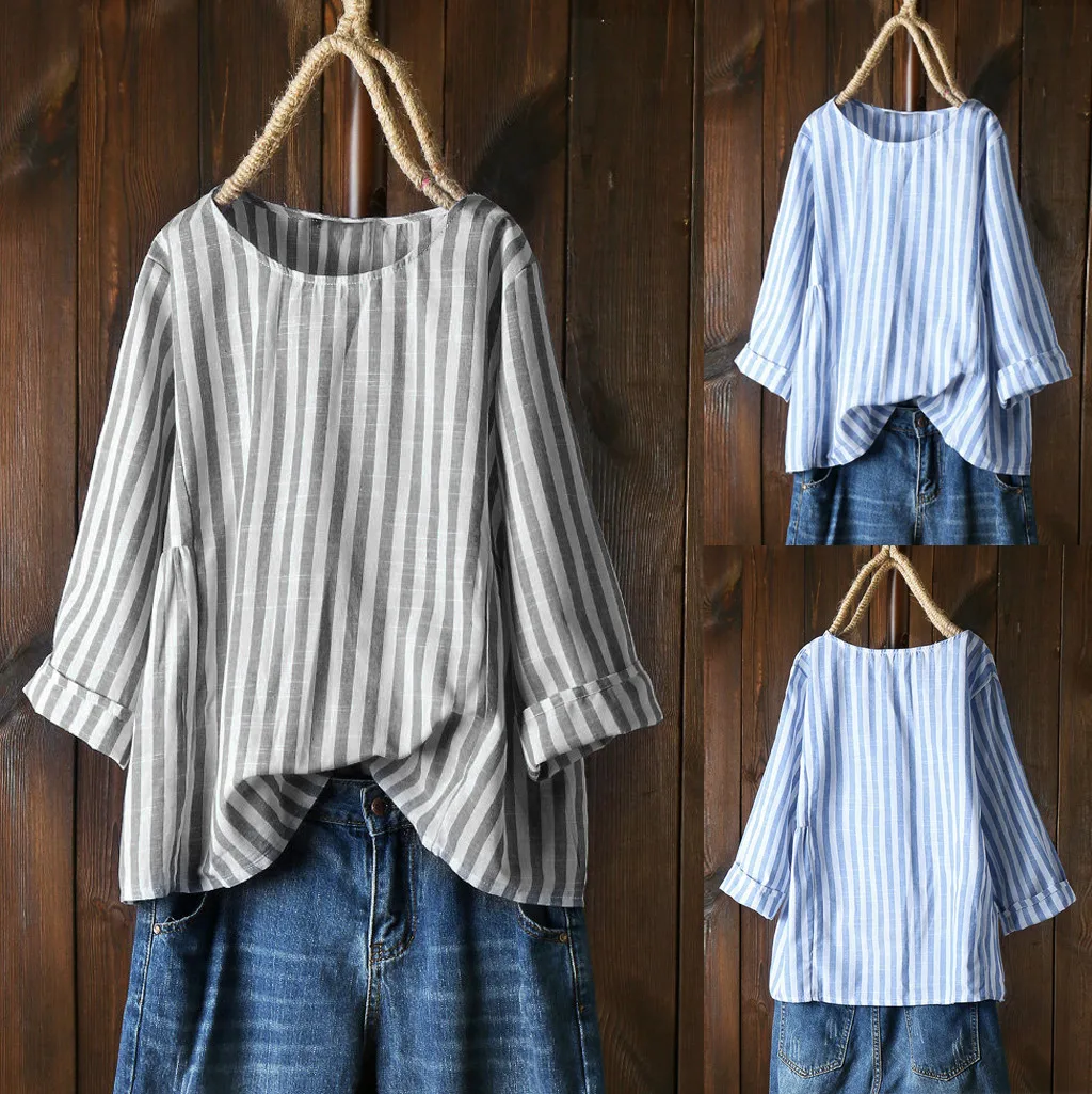 Женские блузки из хлопка вертикальная полосатая блуза с принтом топы длинными