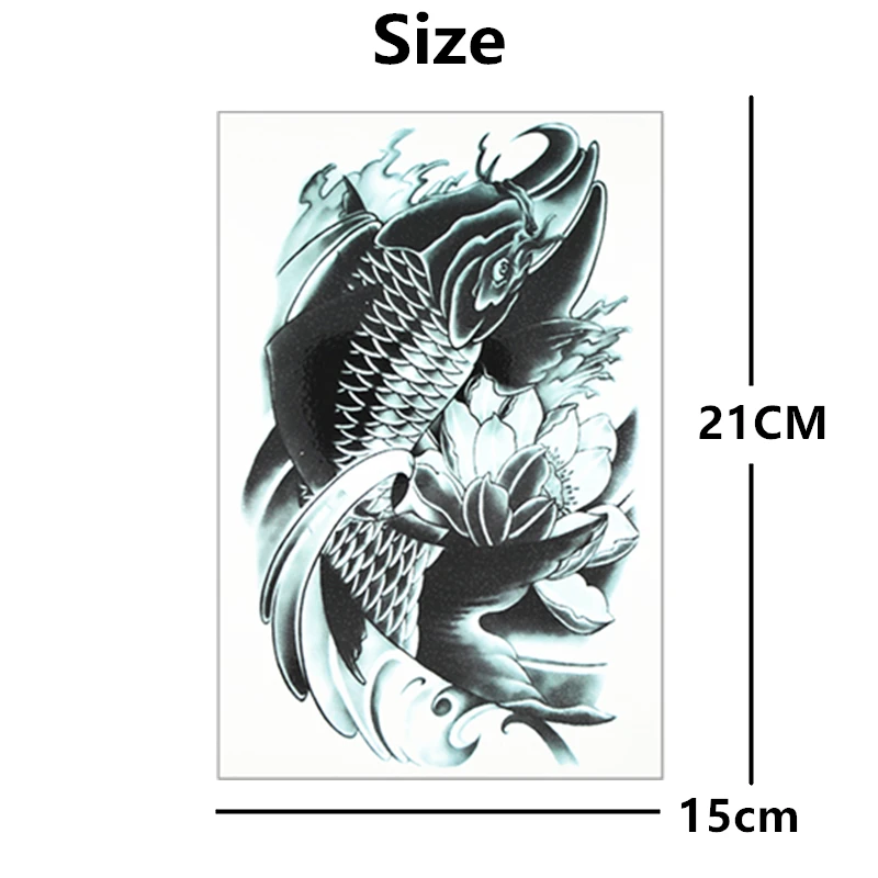Временная татуировка SHNAPIGN Black Koi Carp Fish водостойкая наклейка для тела 21*15 см |