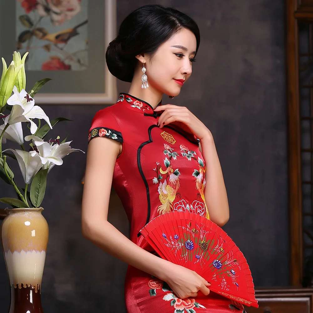 Китайское свадебное платье qipao современное шелковое женское Ципао с длинным