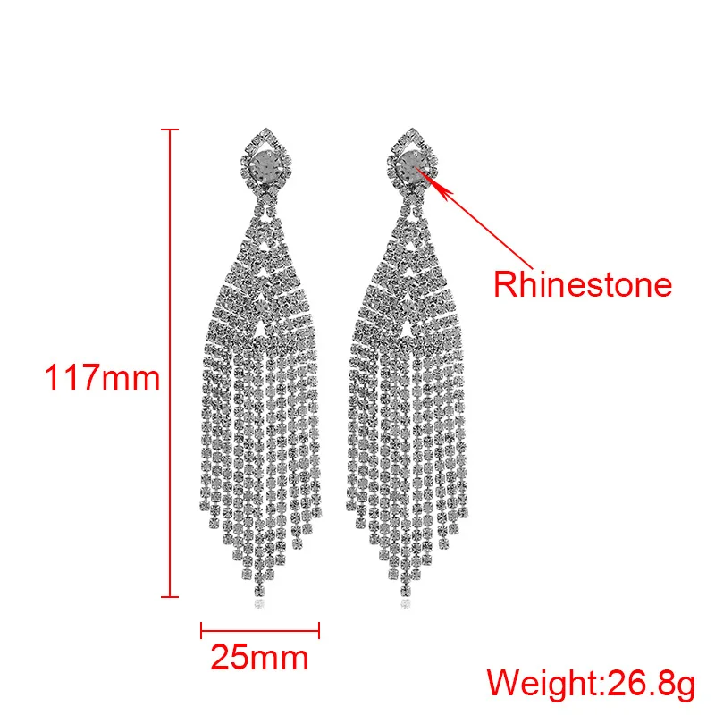 Роскошные блестящие длинные серьги-кисточки со стразами 1 пара | Украшения и