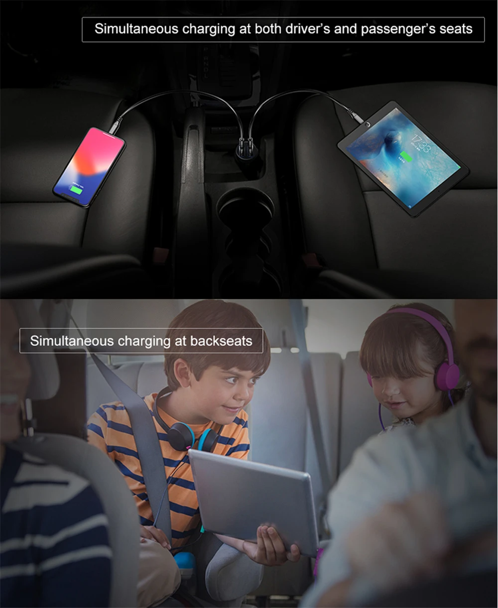 Автомобильное зарядное устройство ROCK 5V 4.8A с двумя USB разъемами для iPhone X 8 7 6 samsung Xiaomi, быстрая зарядка, мини металлическое автомобильное зарядное устройство, 2 порта, 24 Вт
