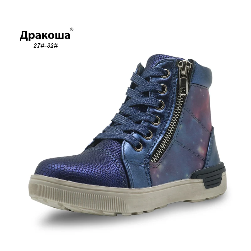 Ботинки для девочек Apakowa из искусственной кожи на молнии с пяткой|autumn girls boots|leather
