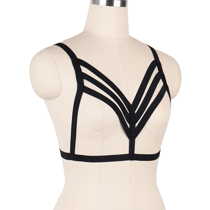 Sexy Harnes BODY CAGE Black body harness Lingerie soft elastic adjust Tops Bondage breast bra Goth Fetish gift | Женская одежда