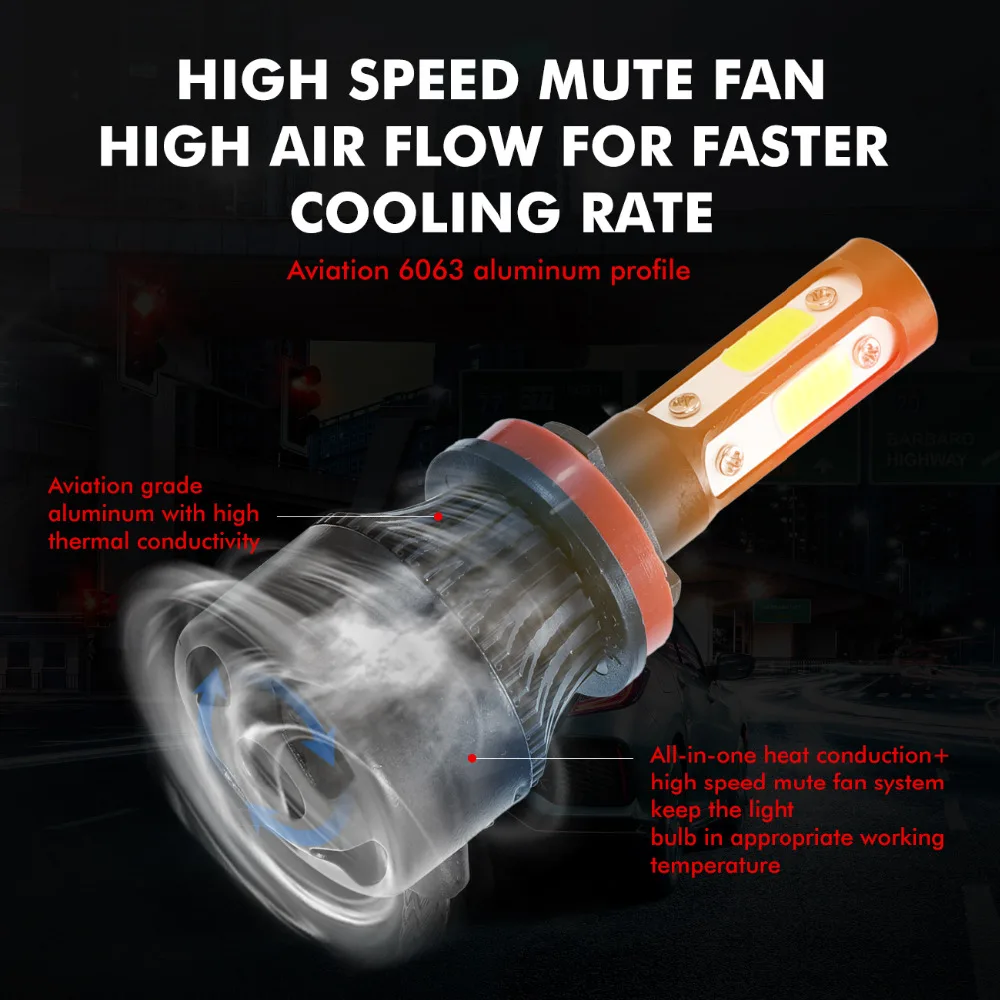Oslamp X7 H11 фары автомобиля лампы удара чипов 4 стороны световой 10000LM 6000 K 100 W DC 12 V 24