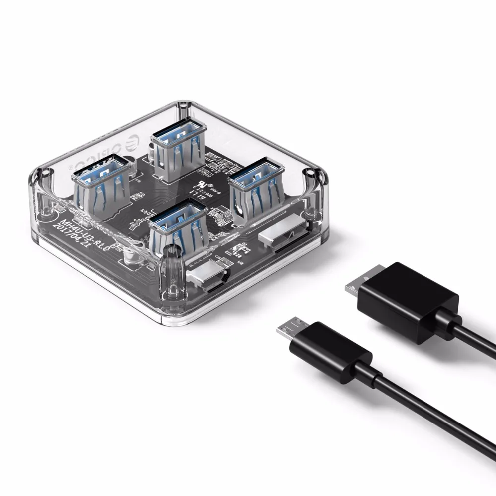 ORICO 4 порта USB3.0 прозрачный Настольный концентратор SupperSpeed USB сплиттер с резиновой
