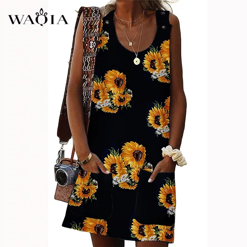 WAQIA летнее платье 2019 женское с цветочным принтом в стиле бохо короткое пляжное