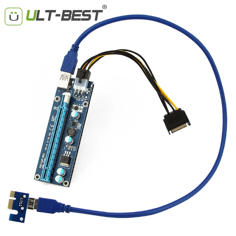 ULT Best 5 шт. PCI E Riser Express 1X к 16X переходная карта USB 3 0 SATA 6Pin кабели для BTC Bitcoin Mining Antminer