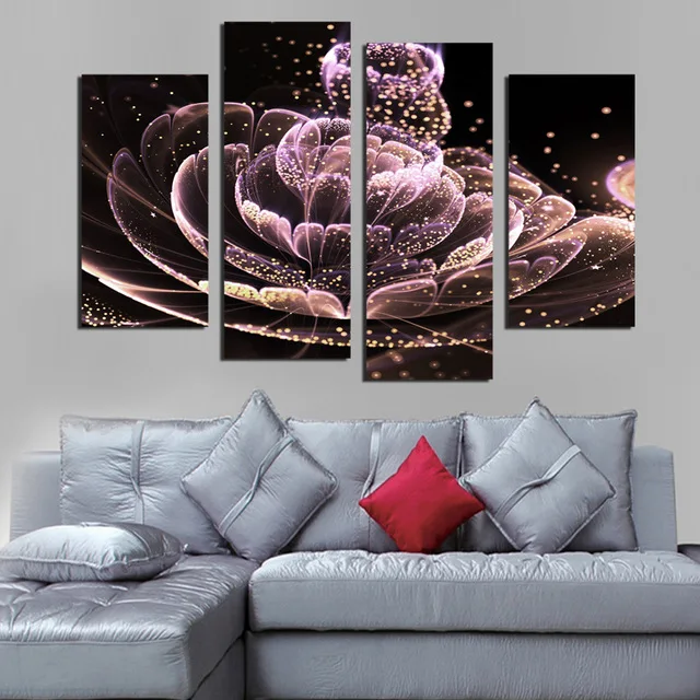 4 шт. абстрактная Настенная картина с фиолетовыми цветами для гостиной|the