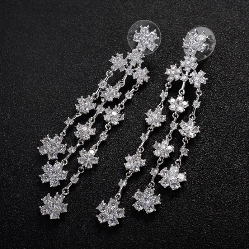 Женские длинные серьги Mimiyagu с цветком из кубического циркония | Серьги-гвоздики