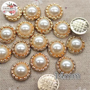 50 шт. 14 мм Золотой цветок жемчуг пластиковые плоские пуговицы украшения Швейные ремесла аксессуары для скрапбукинга