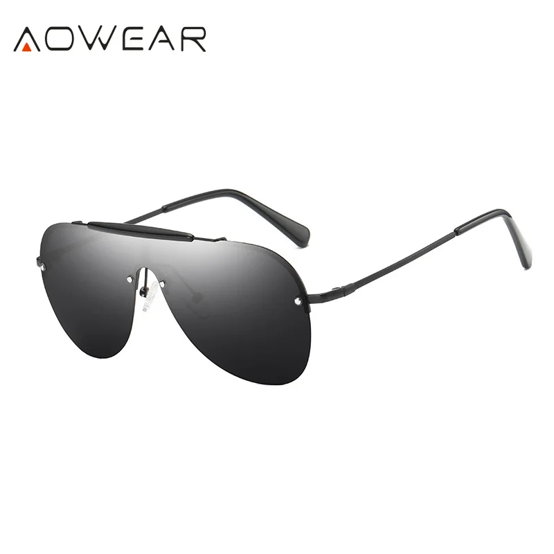 C1 Black AOWEAR, крутые Мужские поляризационные негабаритные солнцезащитные очки, мужские солнцезащитные очки без оправы, Новое поступление, уличные зеркальные очки для вождения - Цвет линз: C1 Black