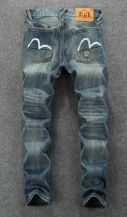 Весна-Осень 2016 прямые мужские джинсы с заплатками дырками винтажные