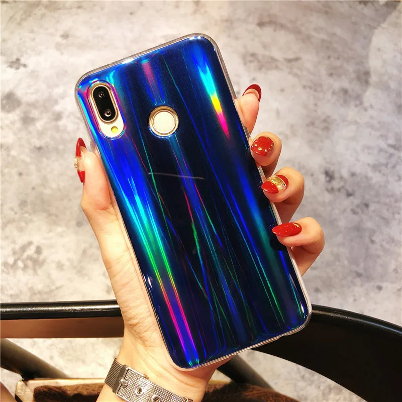 Блестящий силиконовая в цветах радуги зеркальный чехол huawei P20 P10 P9 P8 Lite 2017 Honor 8X 7C Pro