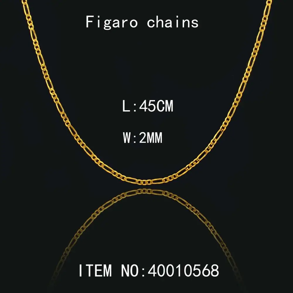 Новинка 2017 четыре размера золотые ожерелья золотого цвета цепочка Фигаро для